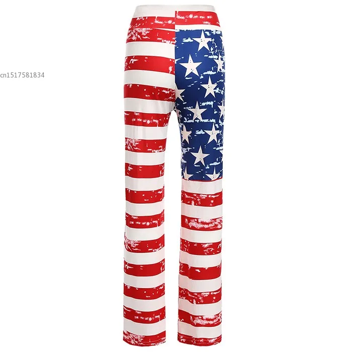 Женские брюки с принтом FANALA повседневные Широкие штаны американским флагом клеш
