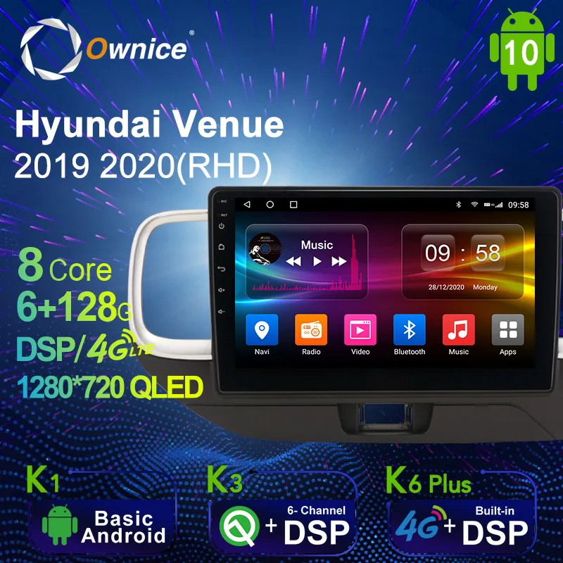 

Автомагнитола Ownice, Android 10,0, 6G + 128G, для Hyundai Venue 2019, 2020, GPS, 4G, LTE, 1280*720