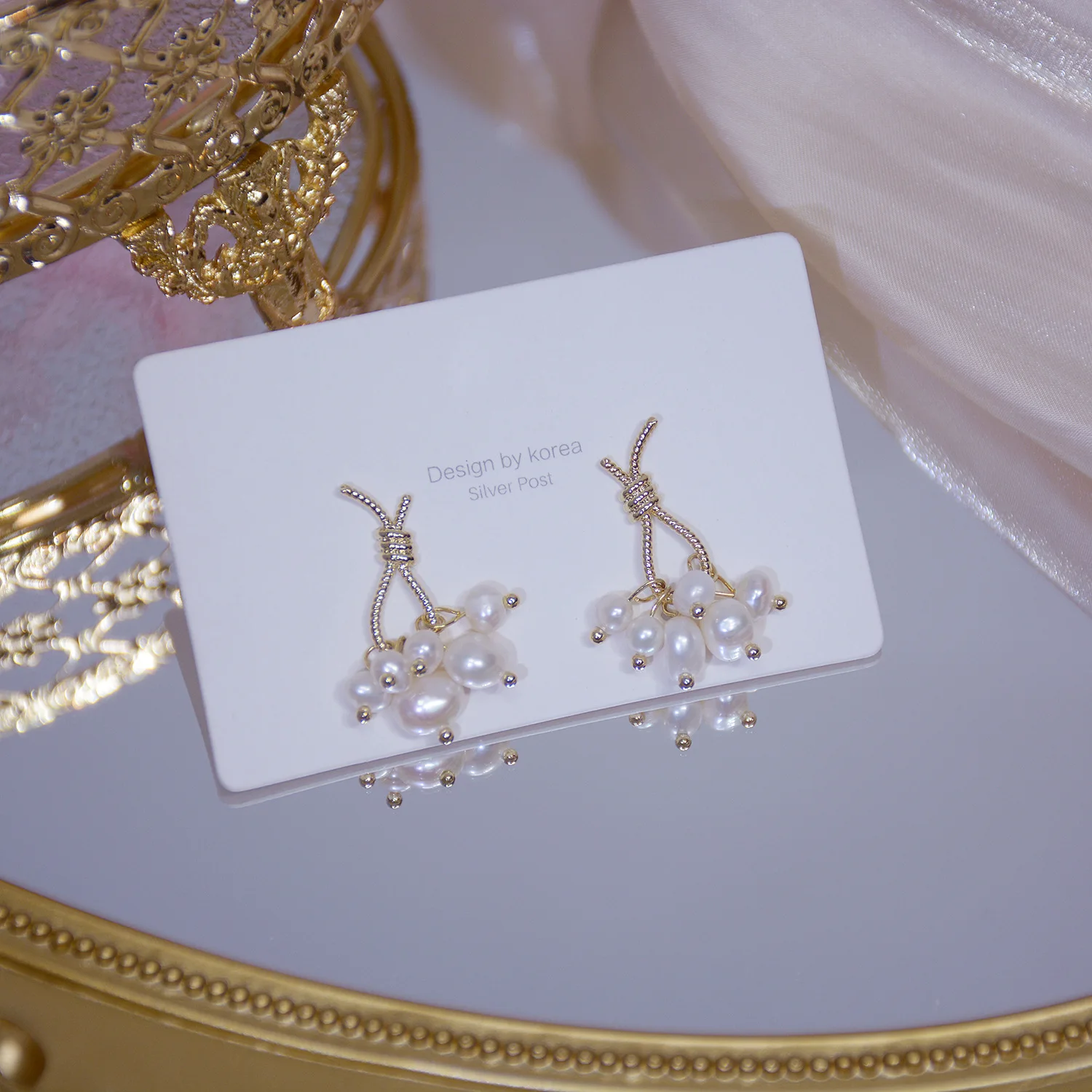 

Luxury 14K Real Gold Handmade Pearl Beads Stud Earrings for Women Elegant Cute Style Earrings