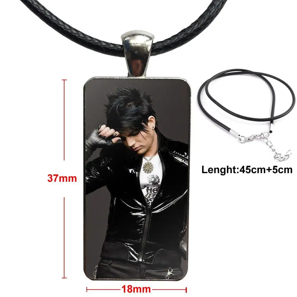 

For Women Girls Pop Star Adam Lambert Glass Cabochon Jewelry Stainless Steel Color With Long Pendant Choker Rectangle Necklace