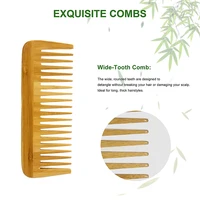 custom logo senior natural bamboo wooden wide tooth detangling comb scalp hair care healthy massage comb for women curly hair