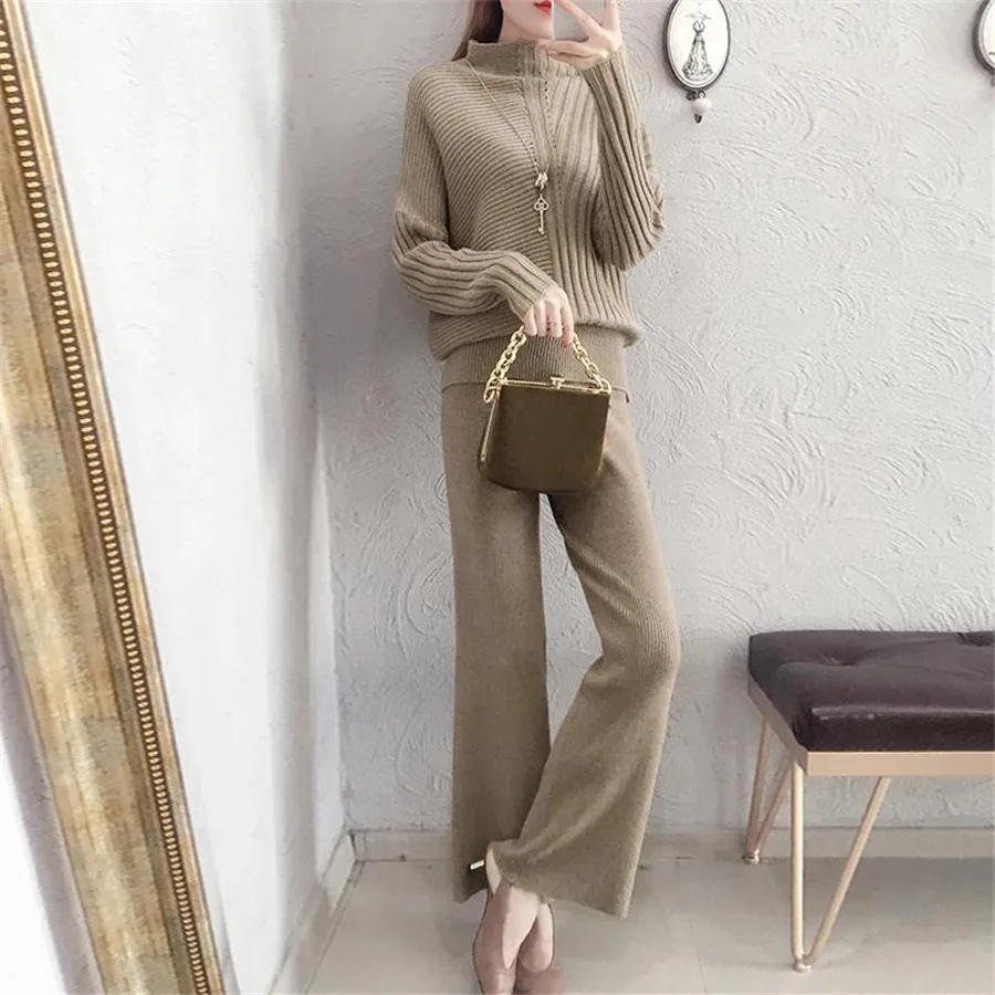 Новинка 2019 Осень-зима вязанные штаны наборы качественный Женский вязаный
