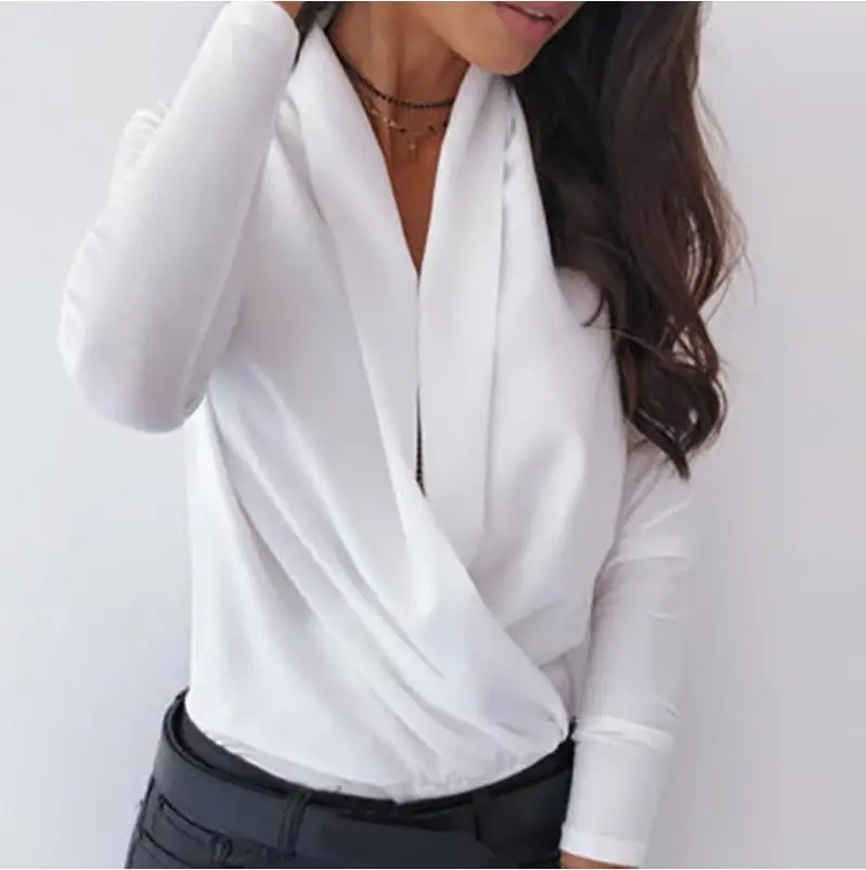 Блузка женская с глубоким V-образным вырезом пикантный элегантный офисный