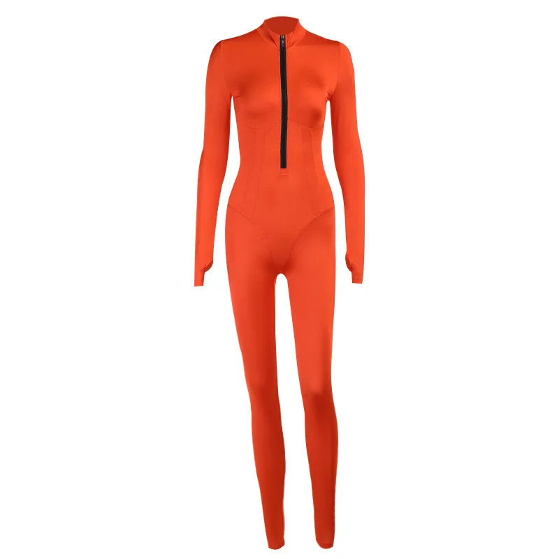 

Push Up Women's Jumpsuits Rompers Slim Bodysuit Long Sleeve Zipper Stitching Running Fitness Gym Wear Workout Clothes Sportswear