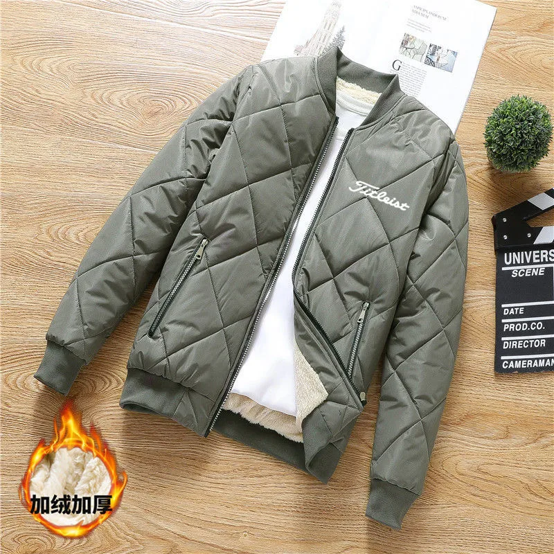 

Мужской зимний пуховик с воротником-стойкой, теплая куртка для гольфа, толстая ветровка на молнии, водонепроницаемая парка, плюшевое пальто...