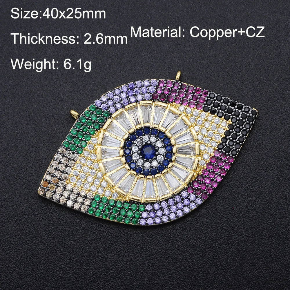 

5pcs/lot 40x25mm CZ Zircon DIY Jewelry Amulet Evil Eye Charm Connectors Wholesale OEM Order Accepted Bulk Order Discounts