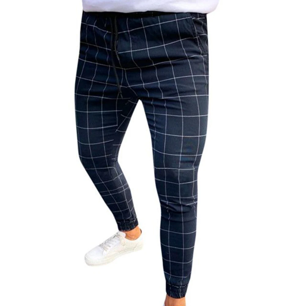 Pantalon chandal hombre Модные мужские эластичные повседневные узкие брюки в клетку с