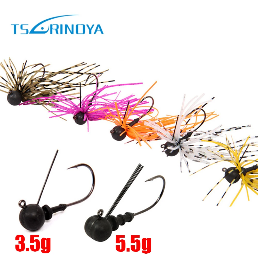 TSURINOYA 2 шт. 3.5g/5g Вольфрамовая головка резиновый джиг крючок с силиконовой юбкой