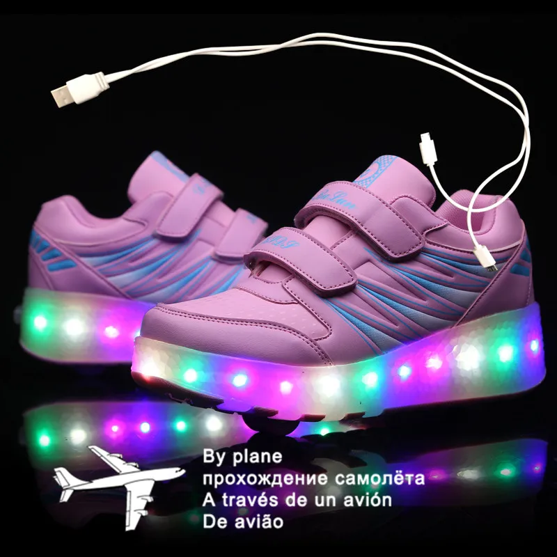 

Size 27-43 Roller Sneakers for Kids Boys LED Light Up Shoes with Double Wheels USB Charging Skate Shoes for Children Boys Girls