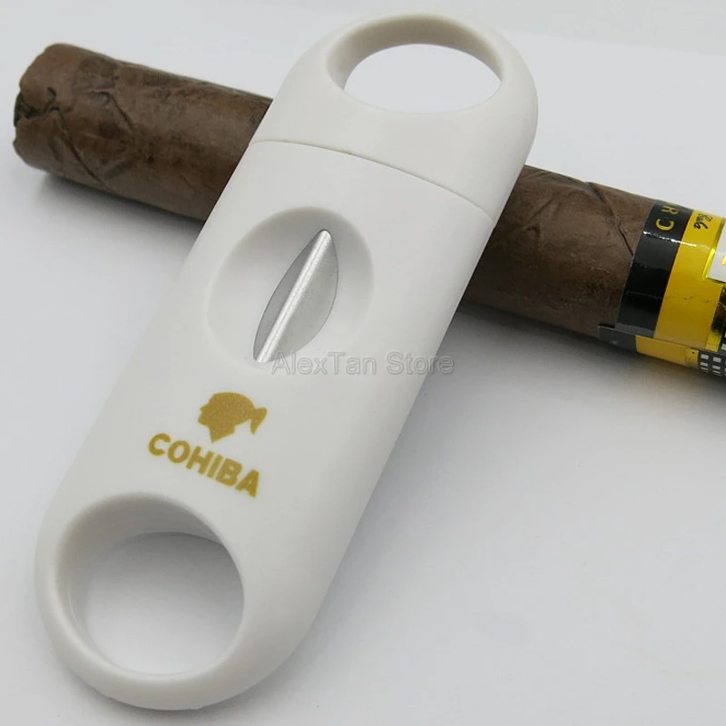 COHIBA брендовые пластиковые v-образные сигары резак острые сигареты резка металла нержавеющая сталь лезвия гаджеты сигары - Цвет: White