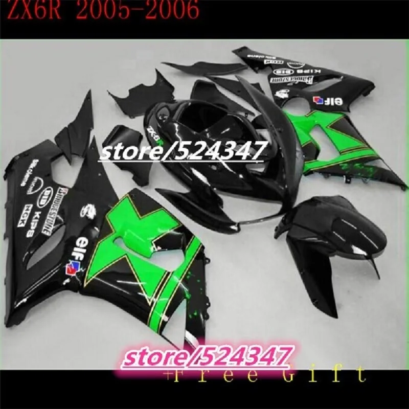 

Распродажа ZX6R 05-06 обтекатель мотоцикла для Kawasaki Ninja ZX-6R 05 06 ZX 6R 2005 2006 ZX6R черный комплект корпуса (литьё под давлением)