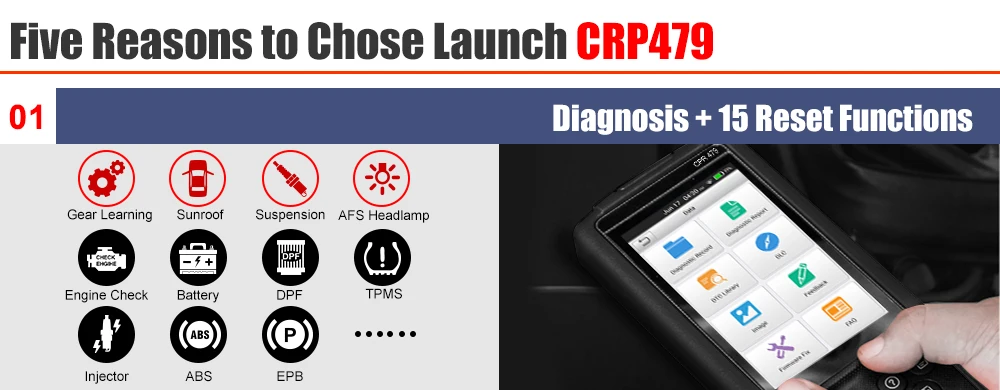 LAUNCH X431 CRP479 WiFi автомобильный диагностический инструмент ABS EPB масло 15 Функция сброса Инжектор Кодирование OBD2 сенсорный экран Автомобильный сканер
