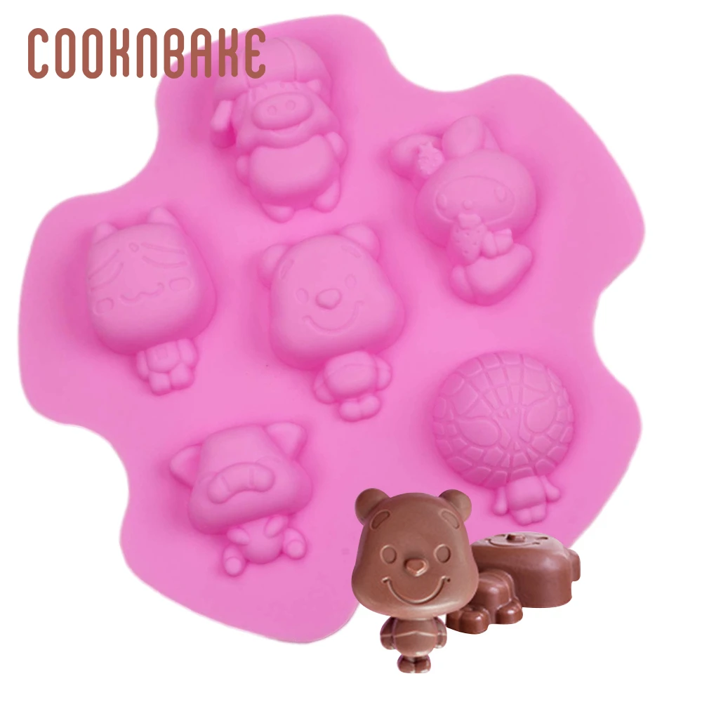 

COOKNBAKE Мишка силиконовая форма для мыла смолы 6 cavity мультфильм животных шоколадное желе формы для выпечки со Свинкой для выпекания Хлебобуло...