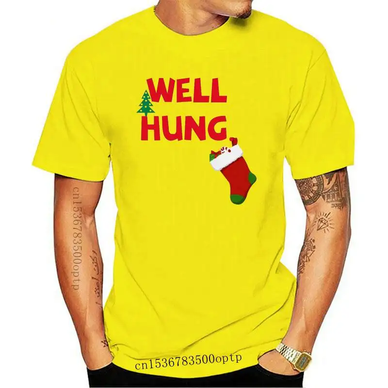 

New Mens Christmas Xmas Gift Well Hung Funny Present Rudolf Santa T Shirt