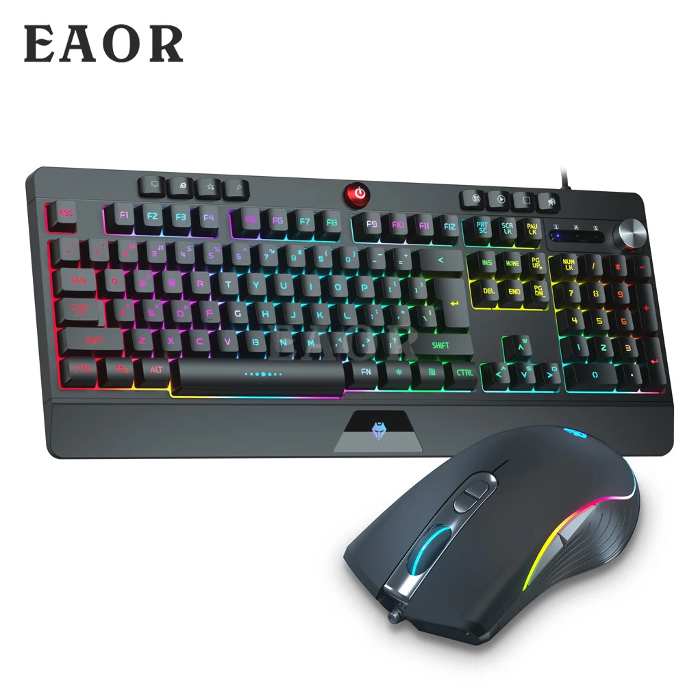 

EAOR RGB Wired Gaming Keyboard and Mouse Set 104-key Mechanical Feel Gaming Keyboard Mouse Combos for Laptop Desktop PC Gamer