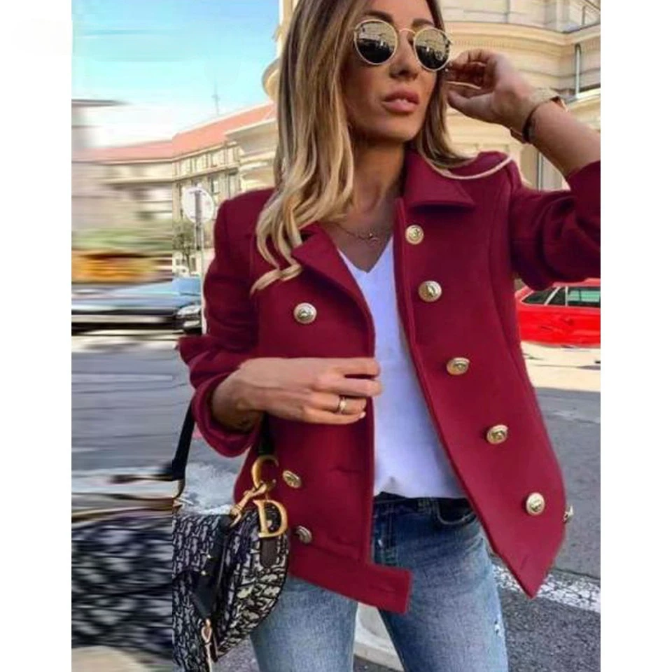 

Women Coat Solid Double-breasted Trench Women Outwear Spring Autumn Long Sleeve Casual Elegant Plus Size Coats