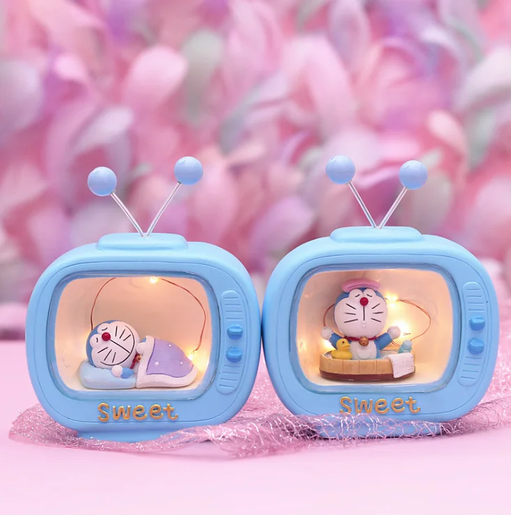 

blue color Small Dingdang cat resin Nightlight tabletop ornament