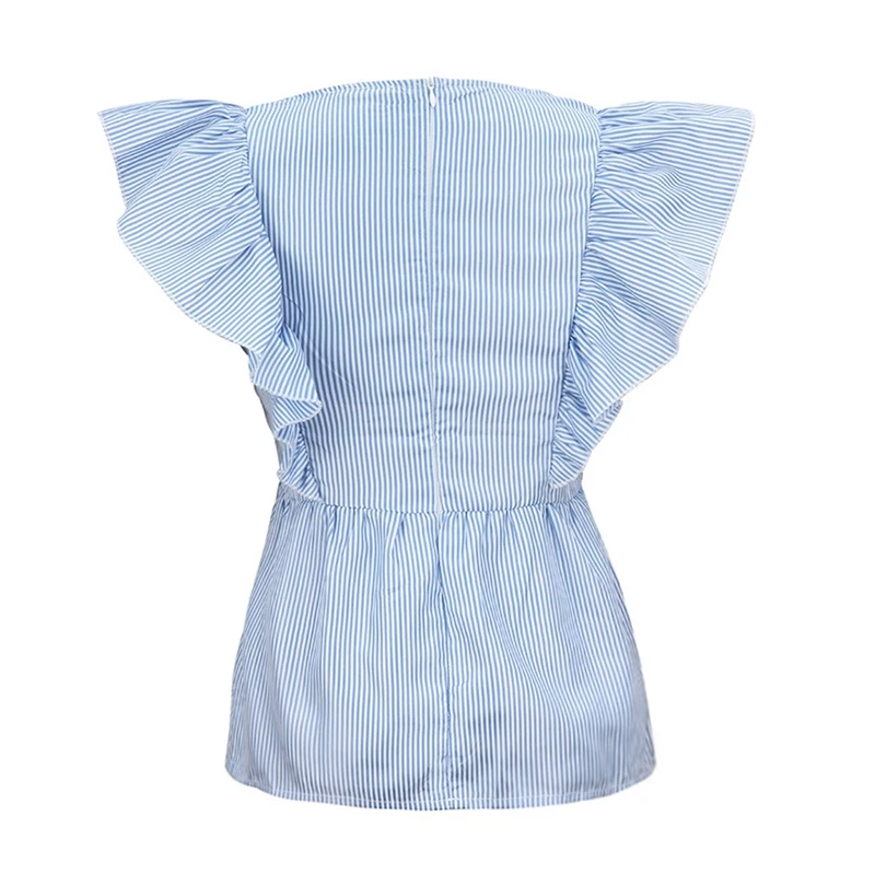 

Ladies Shirt Fashion Women Ruffled Cuffs Striped Shirt Shirt Shirt Summer Blue