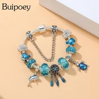 buipoey blue dreamcatcher pendant turtle dolphin charm bracelets for women men original narwhal crystal beads bracelet jewelry