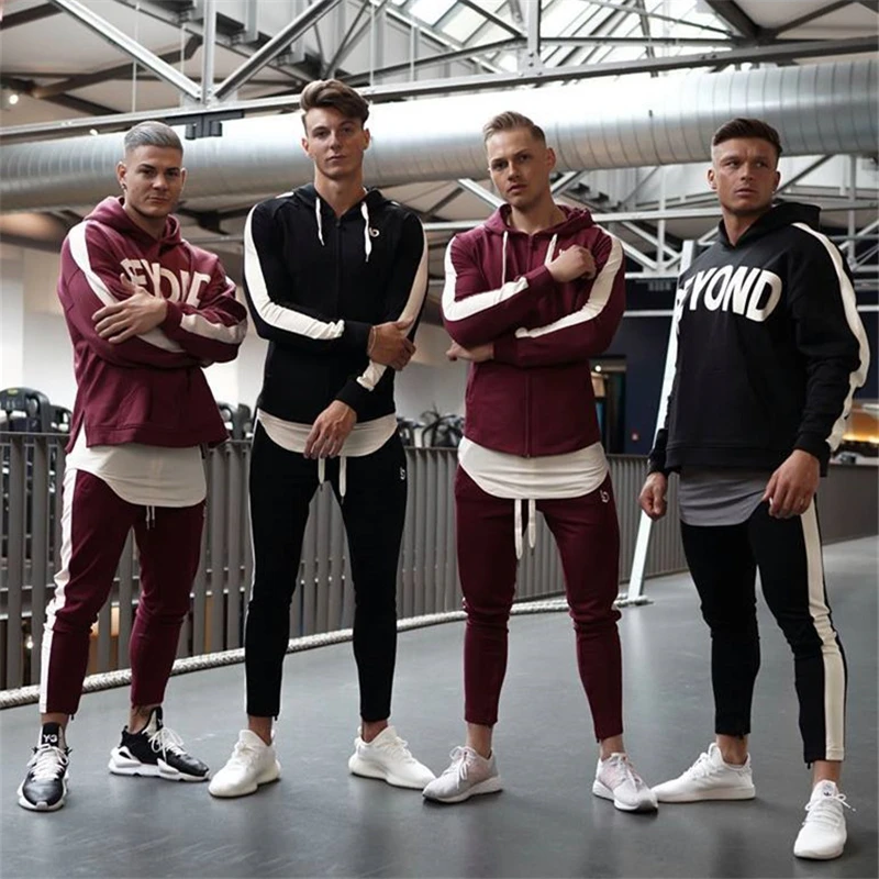 

Autumn New Gyms men Sets Sportswear BrandTracksuits Sets Men's Hoodies Mens Sports Suits Running Set Hoodies+Pants M-2XL