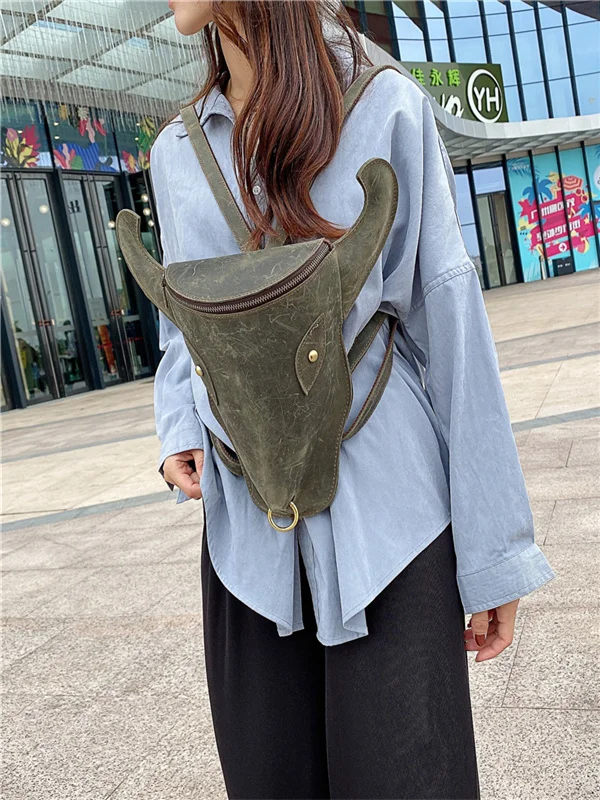 

Men women cowhide Minotaurs Backpack big Genuine Leather Bag traveling crazy horse handicraft