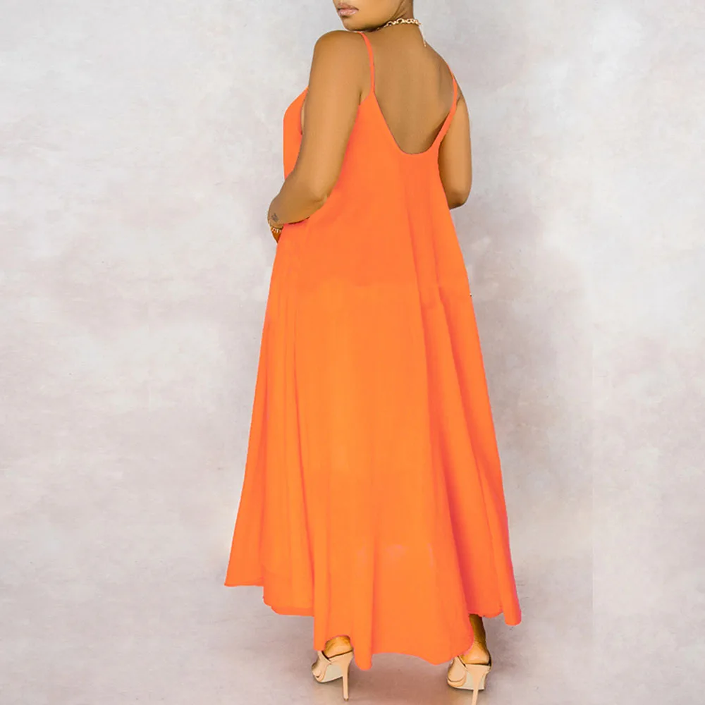 

2021 Women's Dress Summer New Western Style Fashion Oversize African Casual Solid Color Simple Thin Round Neck Sleeveless