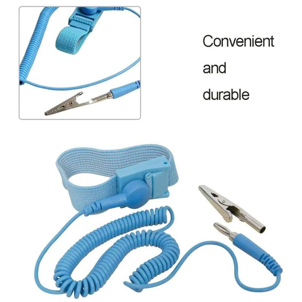 

1pc Blue Anti-Static Wrist Strap Reusable Wrist Grounding Wire with Alligator Clip Adjustable Grounding Wire Cord Band Strap