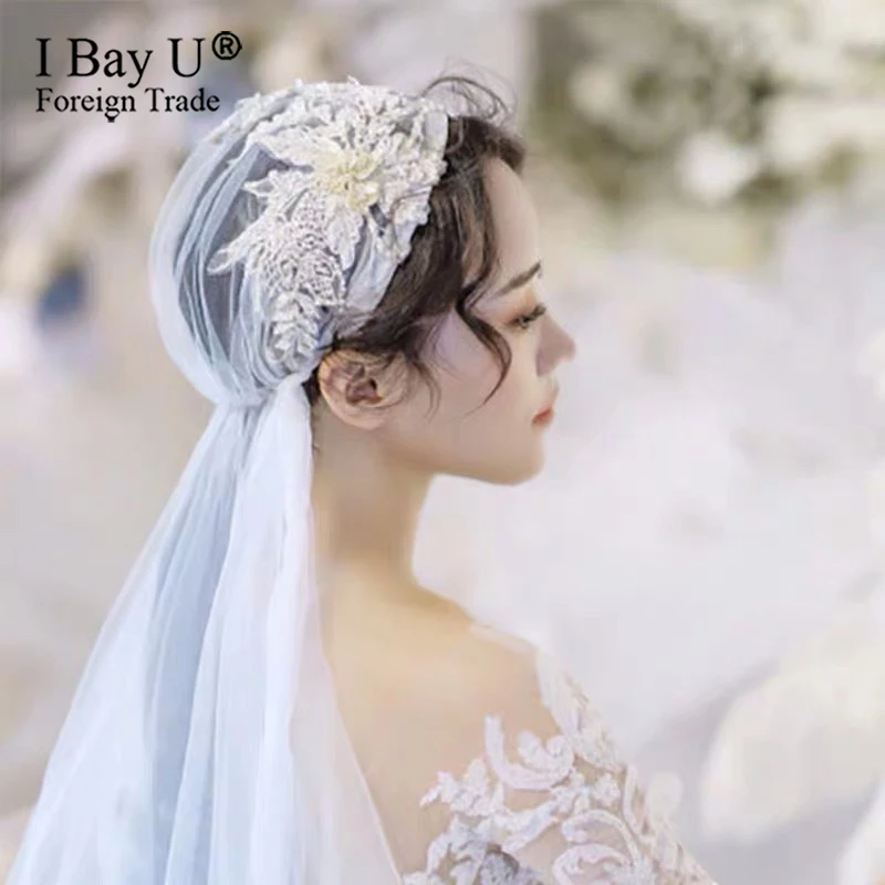 Цвета слоновой кости светло шампанского 3D бисером край короткая свадебная вуаль