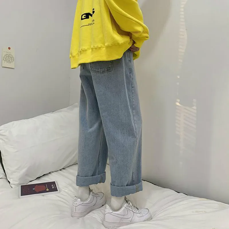 Men Jeans Solid Plus Size 3XL Loose Wide Leg Denim Trousers Male Fashion All-match Leisure Korean Style Harajuku Ins Streetwear