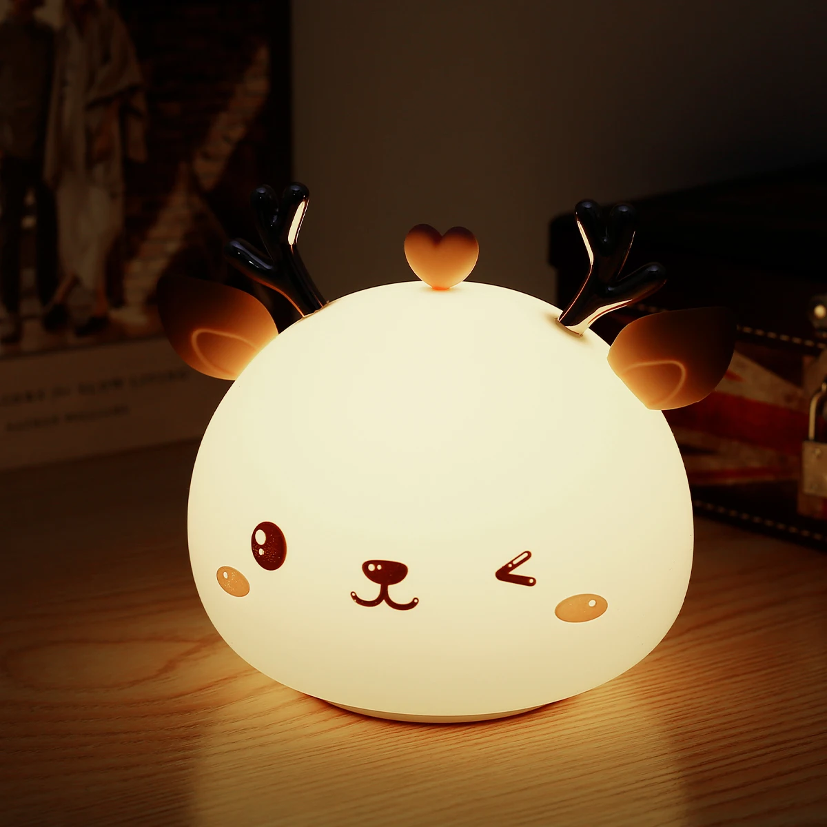 Ночник с милым оленем для детей силиконовый сенсорный датчик 7 цветов