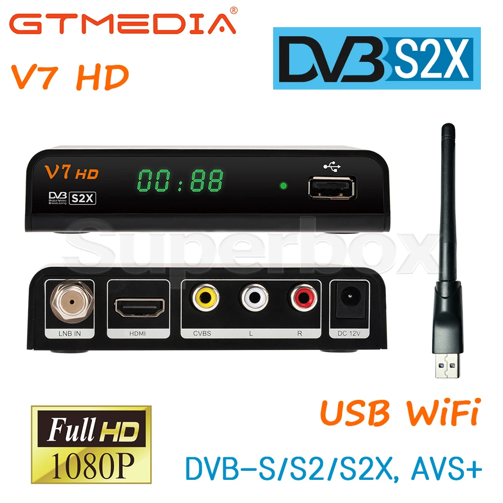 GTMEDIA V7 HD Поддержка DVB-S/S2/S2X AVS + автоматический рулон Full PowerVu Unicable USB Wifi Dongle Youporn |