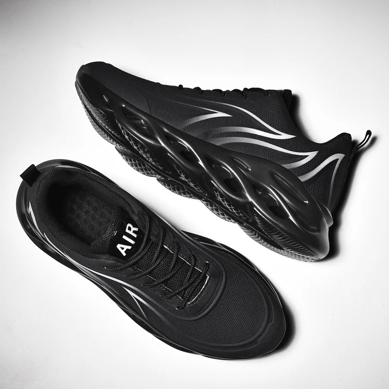 Running Shoes Men's Flame Printed Sneakers Flying Weave Sports Shoes Comfortable Outdoor Men Athletic Shoes Training Shoes 2021