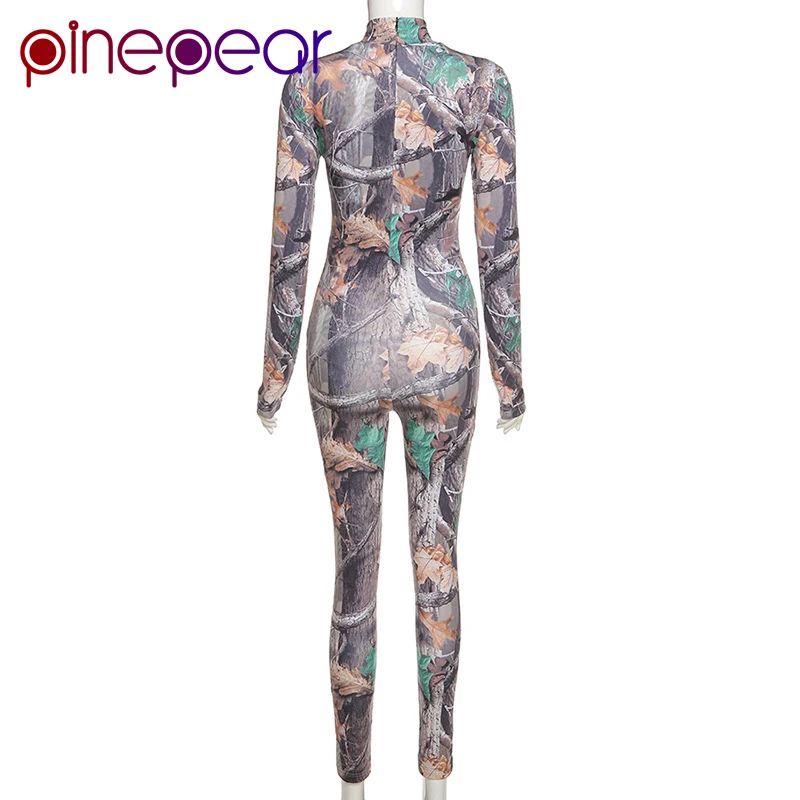 PinePear Colorful Tree Maple Leaf Print Full Sleeve Fall Jumpsuits Jogging Suits for Women Skinny Elastic Sport Workout Overalls | Спорт и