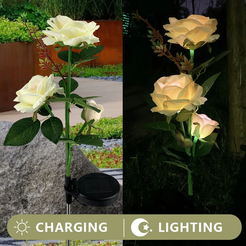 

Night Lights 3LED Solar Rose Flower Light Waterproof Lawn Lamp Home Decorative Flower Garden Landscape Lamp Outdoor