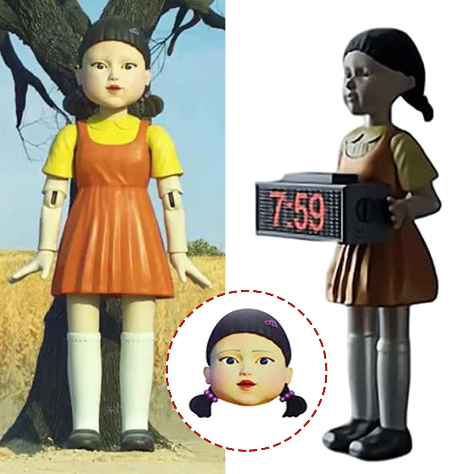 Alarm Clock - 2021 Korean Tv Squid Game 123 Wooden Man Music Led Red Green Light Robot Girl Automatically Fire Bullets | Дом и сад