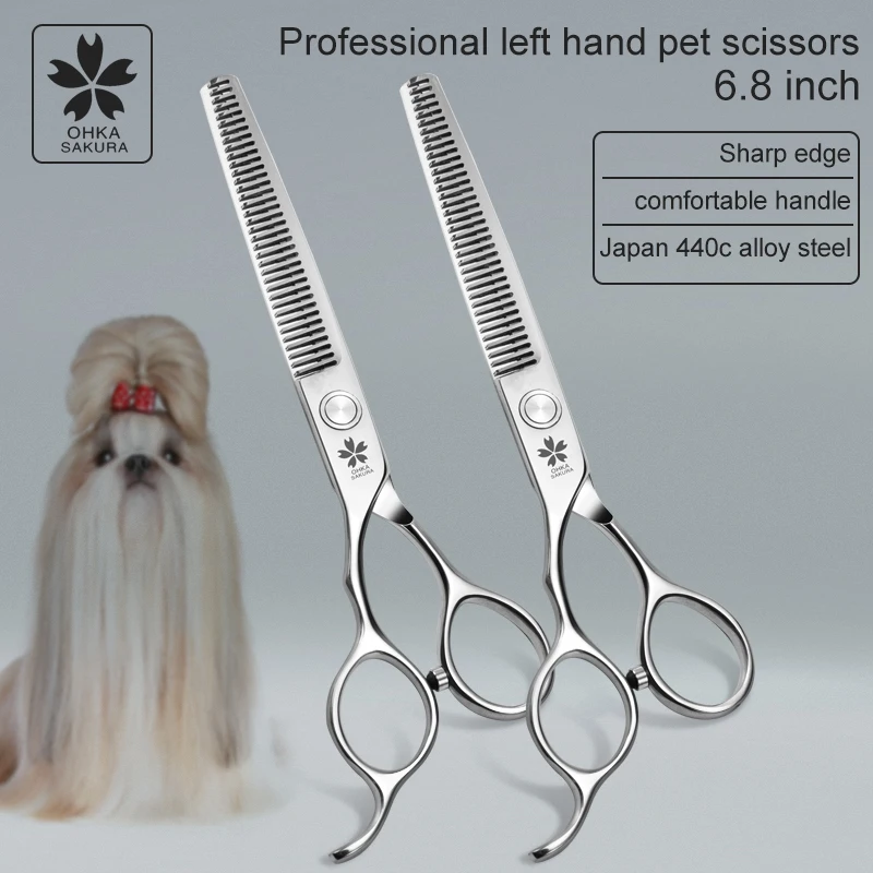 Left hand scissors tooth trimming scissors 6.8 inch jp440c pet shears set best quality scissors for dog
