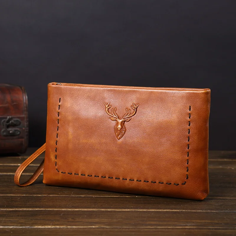 Мужские бумажники из натуральной кожи с объемным оленем для кредитных карт