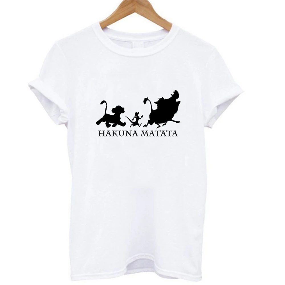 19BK001 Эффектная женская футболка HAKUNA MATATA, летняя женская футболка, короткий рукав, принт с героями мультфильмов, белая, черная, милые футболки Harajuku - Цвет: 19BK001