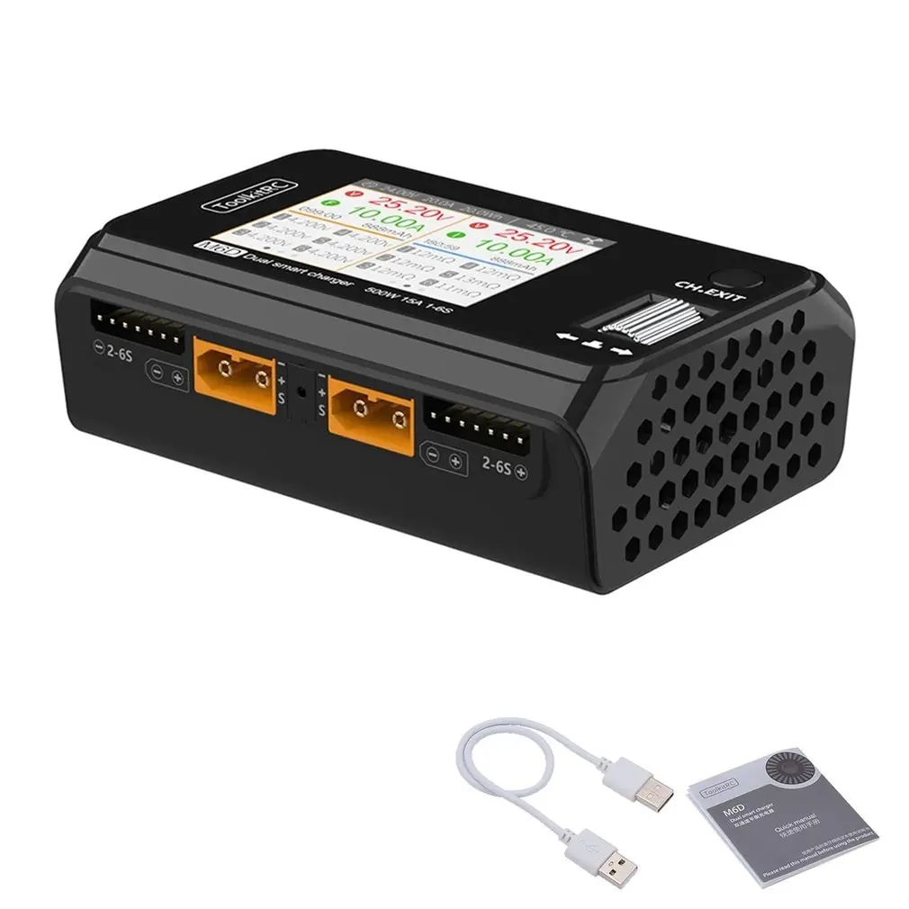 

Интеллектуальное зарядное устройство ToolkitRC M6D 500w 15A DC с двойным зарядным устройством, балансировка батареи для 1-6S Lipo LiHV Lion NiMh Pb Cell