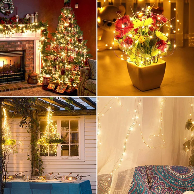 Светодиодная гирлянда на солнечной батарее медный провод освещение для дерева