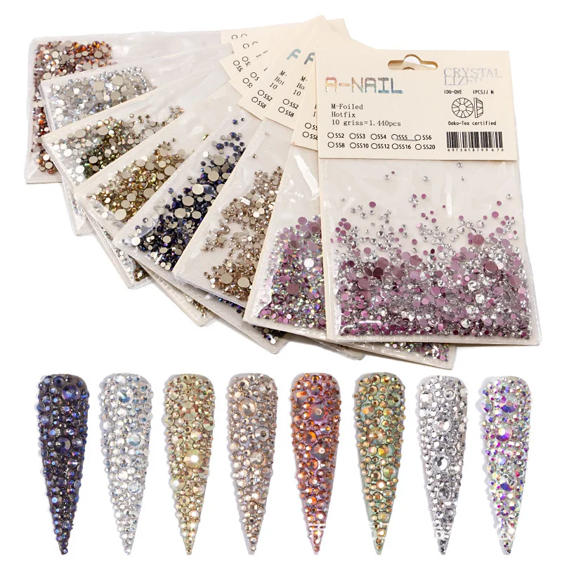 

1 Pack Flatback Glass Nails AB Crystal Rhinestones Mixed Sizes Nail Art Decoration 3D Stones Shiny Gems Manicure Accessories