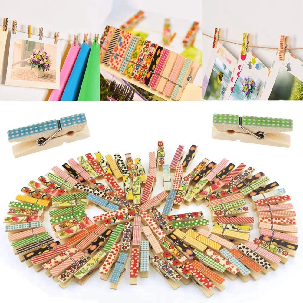 

150 Pcs Mini Color Printed Wood Craft Clip for Cartoon Photo DIY Handmade Accessories