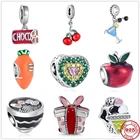2021 Новые бусины-талисманы в виде моркови, яблока, вишни, кофе, шоколада, вина, подходят к оригинальным шармам Pandora, серебро 925, браслет сделай сам, женские Украшения