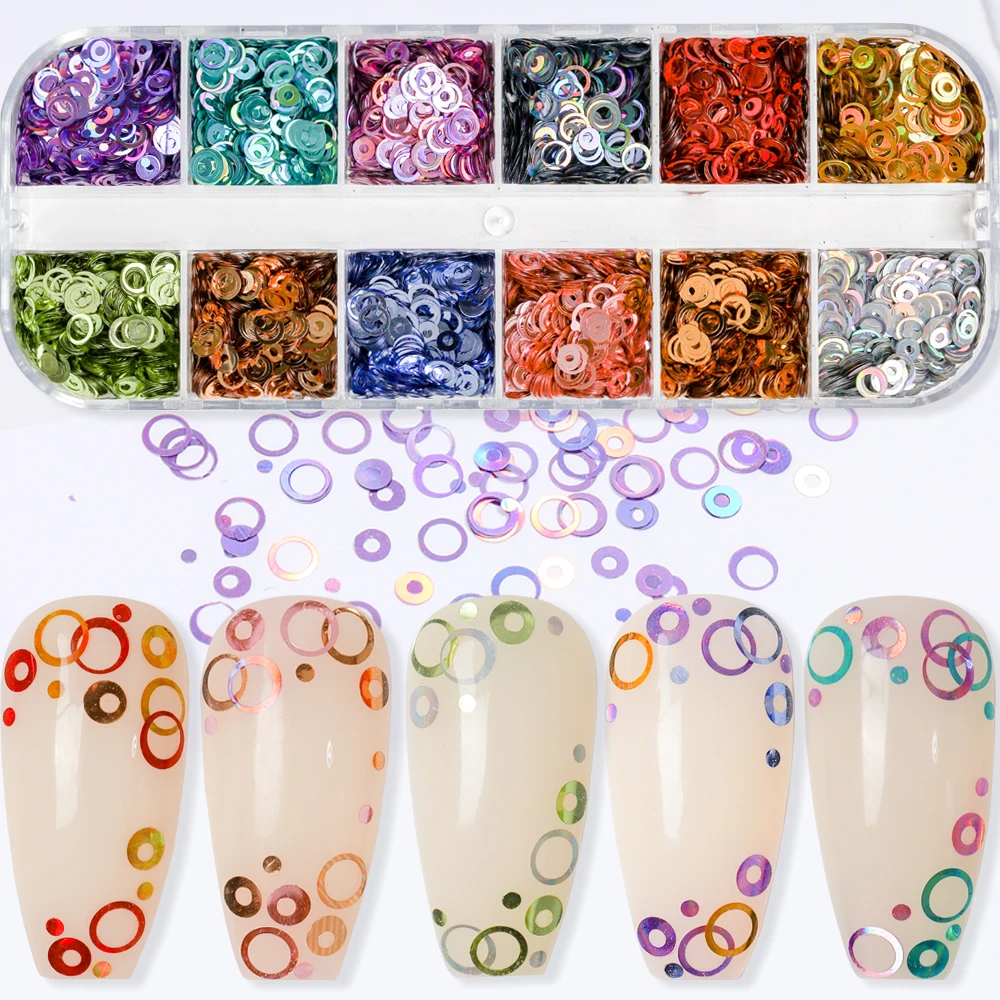 12 сетки/коробка Разрешено смешивание размеров красочные ногтей блестящие хлопья