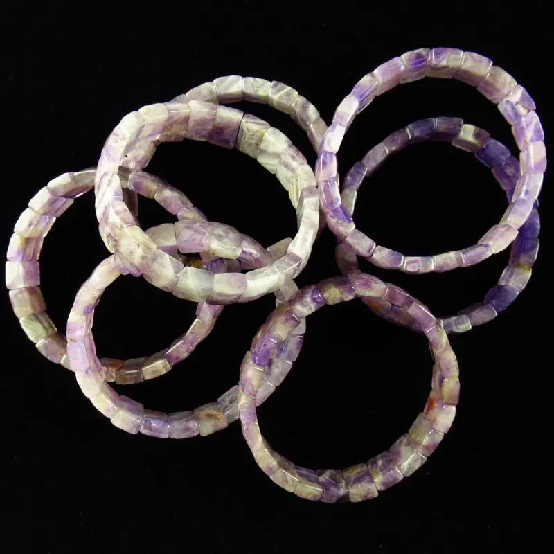 

1Strand 36.4g Faceted Natural Amethysts Oblong Stretchy Bracelet 7 Inch Width:14mm