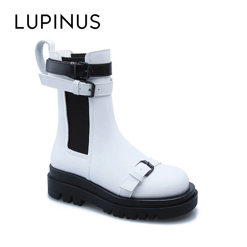 

LUPINUS 2022 новые модные женские ботильоны с пряжкой классические женские ботинки челси с круглым носком зимние женские мотоциклетные ботинки ...