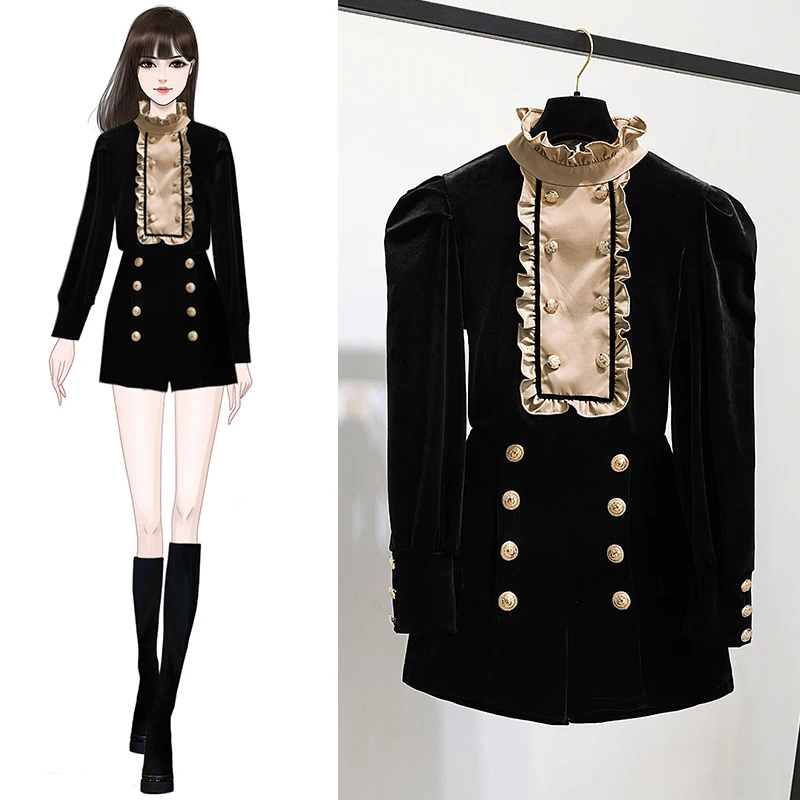 

Lightly Cooked Style Autumn 2021 New Korean Goddess Fan Velvet Shirt + High-waist Thin Shorts Two Piece Set Women