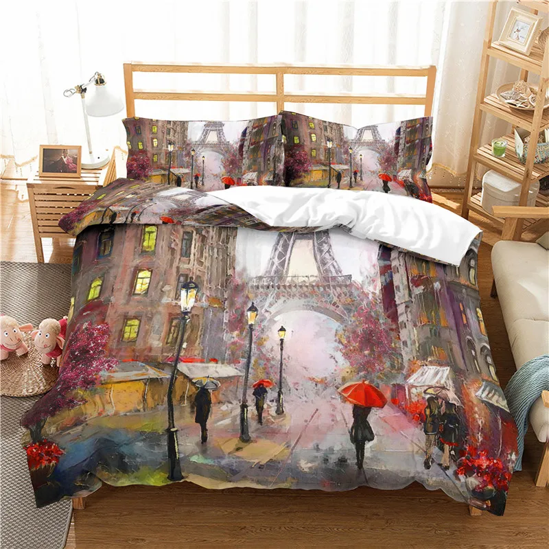 

Home Textile Luxury 3D Eiffel Tower Print 2/3Pcs Comfortable Duvet Cover PillowCase Bedding Sets Queen and King EU/US/AU Size