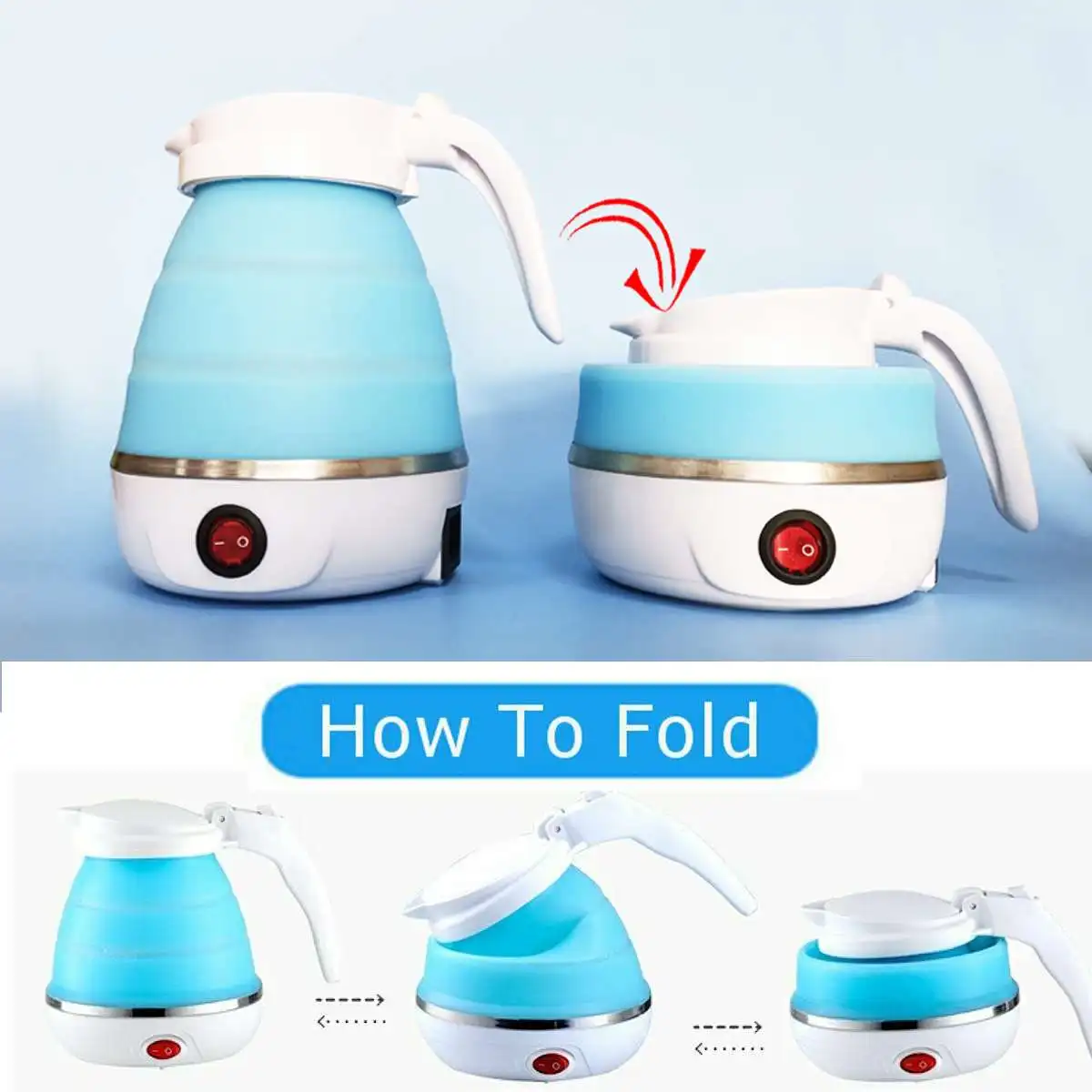 

600ML 600W Electric Foldable Kettle Collapsible Silicone Travel Folding Water Boiler