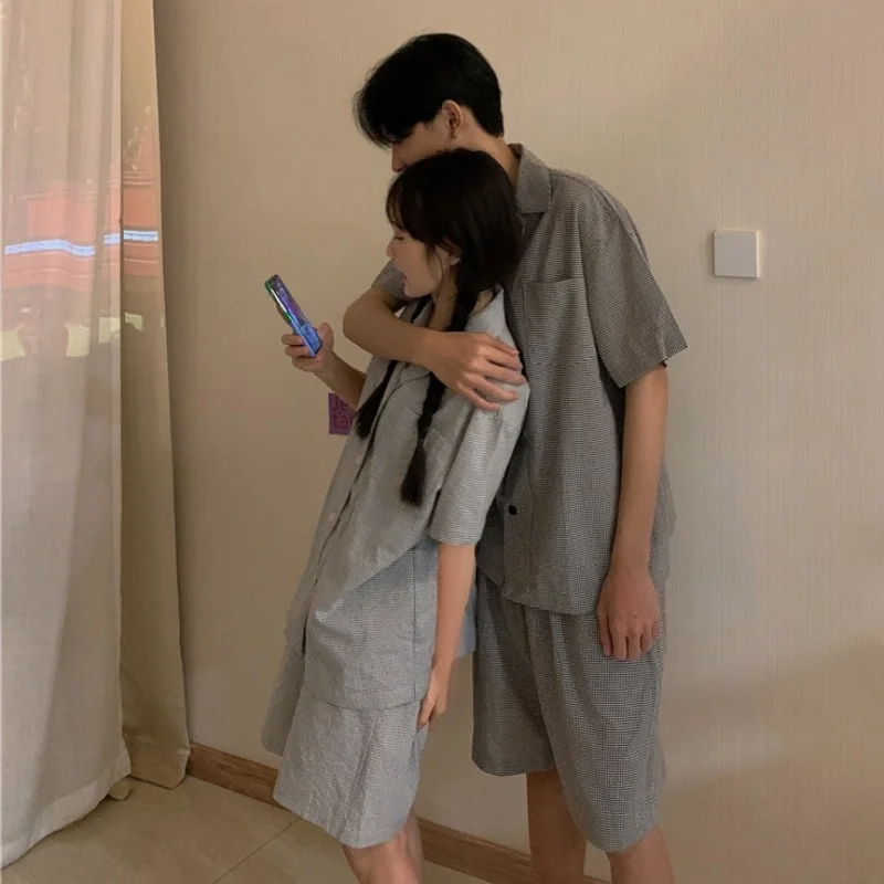 Женский домашний костюм в клетку рубашка с коротким рукавом топ и штаны летний